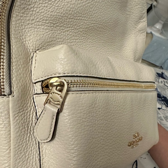 COACH Medium Charlie Leather Backpack in Gold/White - Picture 2 of 9